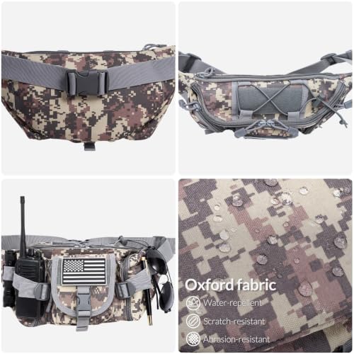 Tactical Fanny Pack, Large Military Waist Bag with 5 Zipper Pockets, Crossbody Fanny Packs Bumbag with U.S Patch, Hiking Belt Bag, Walking Outdoor Fishing Hip Pack for Women Men - ACU Camo - color: ACU Camo