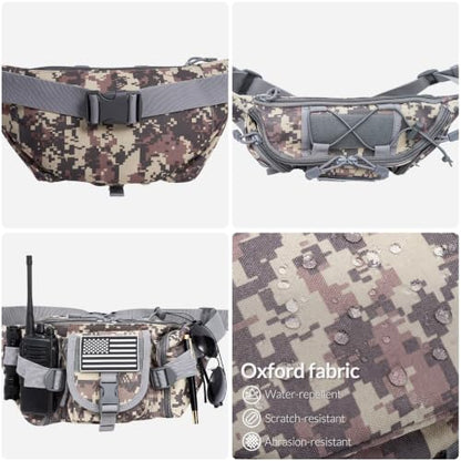 Tactical Fanny Pack, Large Military Waist Bag with 5 Zipper Pockets, Crossbody Fanny Packs Bumbag with U.S Patch, Hiking Belt Bag, Walking Outdoor Fishing Hip Pack for Women Men - ACU Camo - color: ACU Camo