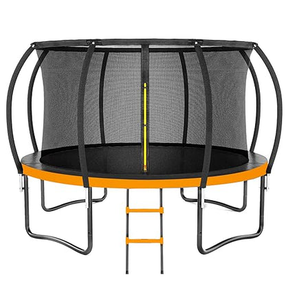 Kiivakii Trampoline 10FT 12FT 14FT 16 FT, Outdoor Trampolines for Kids and Adults, Recreational Trampolines with Curved Poles & Enclosure, ASTM Approval Round Trampoline for Backyard