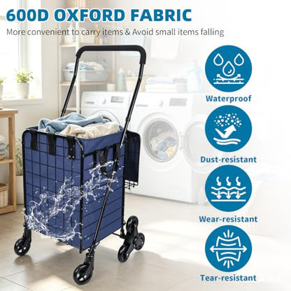 Kiffler Stair Climber Grocery Cart w/Waterproof Liner & Tri-Wheels - color: Black+blue Bag