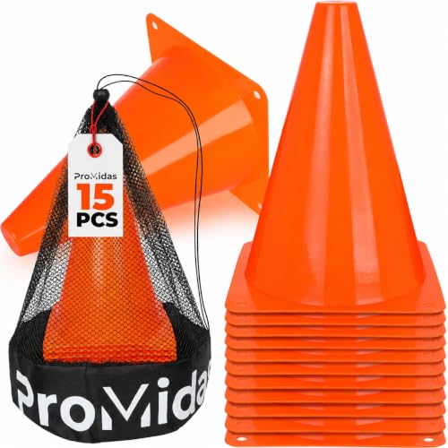 7 Inch (15/30 PCs) Soccer Cones for Training Kids with Mesh Bag - Small Traffic Cones for Sports Training - Flexible Conos for Soccer Practice, Basketball & Football Drills Equipment - style: Orange - 15 Pack