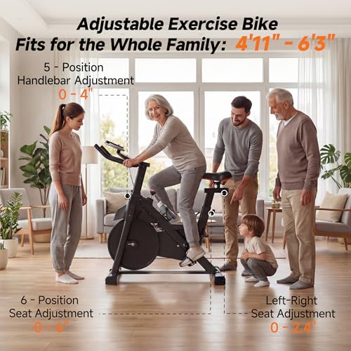 Exercise Bike, Magnetic Stationary Bikes for Home Cardio with Brake Pad Silent Belt Drive, 400LB Weight Capacity Indoor Cycling Bike with Adjustable Seat, Tablet & Water Bottle Holders for Weight Loss - color: dark