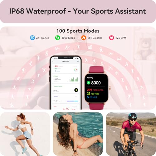 Gydom Smart Watch for Women Android & iPhone, Alexa Built-in, 1.8" Smartwatch with Heart Rate/SpO2/Sleep Monitor, IP68 Waterproof Activity Fitness Tracker, 101+ Sports Mode, Red - color: Wine Red
