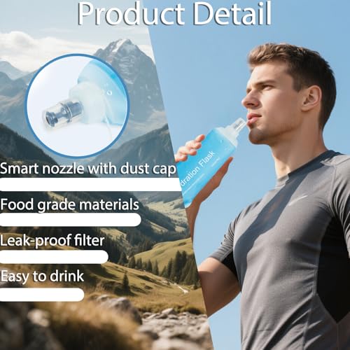 CLINTT 500ml Soft Flask, Foldable Running Water Bottle, TPU Folding Soft Water Flask, BPA-Free Collapsible Flask for Hydration Pack Running Vest, Cycling, Climbing, Hiking - 2Pcs, Blue - color: 2pcs,500ml blue