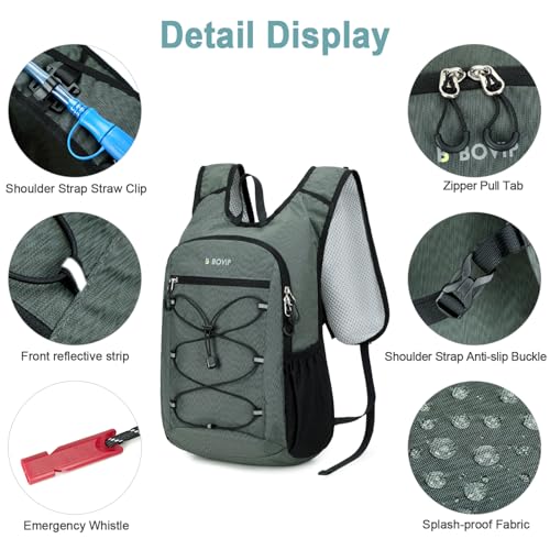 BOVIP Lightweight Hydration Back,15L Multipurpose Hiking Backpack with 1.5L Water Bladder ,Hydro Water Daypack for Cycling Hiking Rave for Men Women - size: Gray