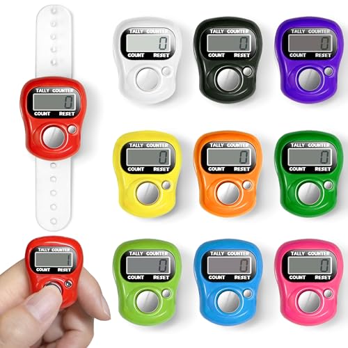 Betus 10 Pack Digital Finger Tally Counter – Adjustable LED Display Click Counters with Finger Strap, Colorful Handheld Counters for Knitting, Sports, Prayers, School, Events, Training, Classroom Use