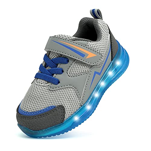 YESKIS Toddler Boys Girls Light Up Shoes LED Flashing Lightweight Mesh Breathable Adorable Running Sneakers for Toddler and Little Kid - color: Grey Sneakers, size: 6 Toddler