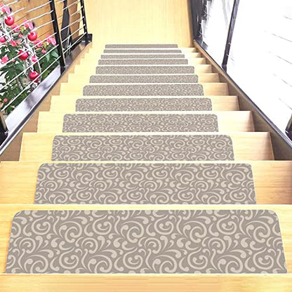 Set of 7 Stair Treads Ultra-Thin with Non Slip Rubber Backing 9”x26” Latte 7 Pieces - color: Latte, size: Design #3