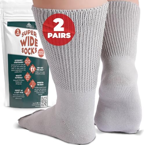 FORTIVO Extra Wide Socks for Swollen Feet - Bariatric & Diabetic Socks for Men & Women - color: Gray