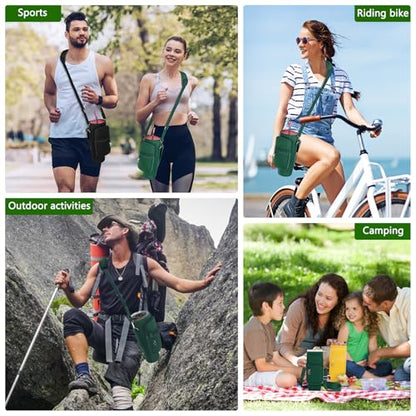 LEFOR·Z Water Bottle Carrier Bag with Phone Pocket Compatible with Stanley/Meoky 40 oz Tumbler with Handle,Water Bottle Holder Pouch with Adjustable Strap Compatible with Stanley Cup Accessories - color: Green-Style B