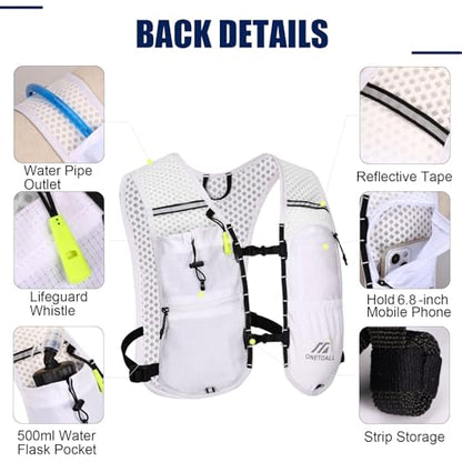 Running Vest for Women & Men, 6L Hydration Backpack with 2L Water Bladder, Lightweight Water Backpack for Trail Running, Marathon, Hiking, Cycling, Jogging, Adjustable Fit - color: White Vest with 2L Bladder