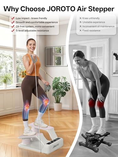 JOROTO Air Stepper Exercise Machine with LED Monitor and Resistance Bands, 300LB Capacity Stair Stepper, 5-Level Adjustable Resistance and Low-Impact Steppers for Exercise at Home, White