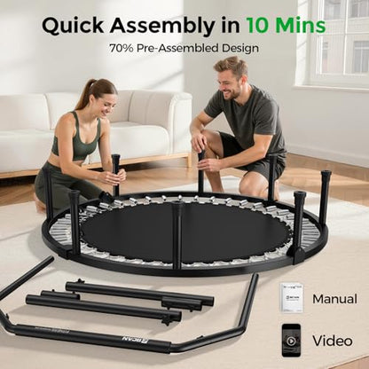 BCAN SP3 40/48" Exercise Rebounder Trampoline for Adults, Handlebar, Indoor - color: 48IN-U-Handle-Green