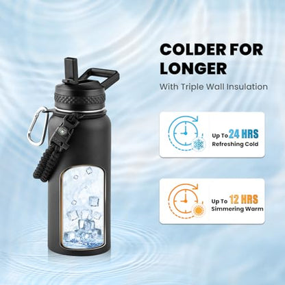 RAYMYLO Insulated Water Bottle 32 oz, Triple Wall Vacuum Stainless Steel - color: Magic Black, size: 32 Ounces