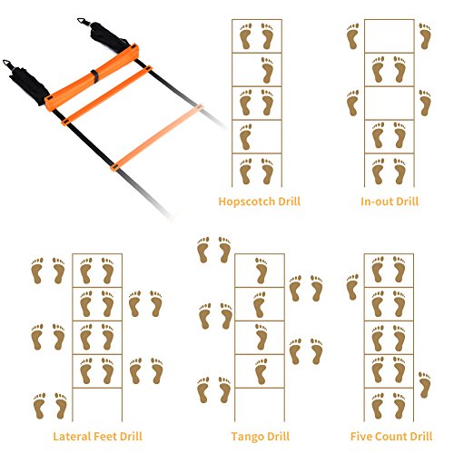 YISSVIC Agility Ladder and Cones 20 Feet 12 Adjustable Rungs Fitness Speed Training Equipment,1 Carry Bags, 10 Cones, 4 Stakes, Basketball, Soccer