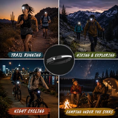 Tactical Headlamp Rechargeable 230° Wide Beam LED Tactical Headlamp, Rechargeable USB-C Headlamp with Motion Sensor, 350 Lumens, IPX4 Waterproof, Head lamp for Camping Essentials, Hiking, Running