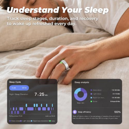 Smart Ring Wearable Health Metrics Monitor, Silver, Size 9 - color: Silver, size: 9