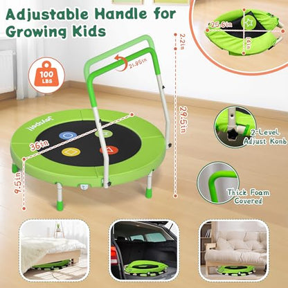 36-Inch Toddler Trampoline with Adjustable Bar, 3FT Foldable Mini Rebounder - color: Green