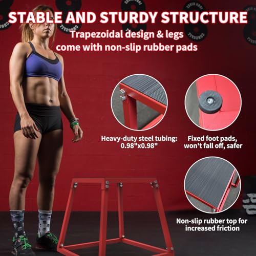 GarveeLife Plyometric Jumping Box, Steel Plyo Box for Exercise - color: Red, size: 12/18/24 Inch