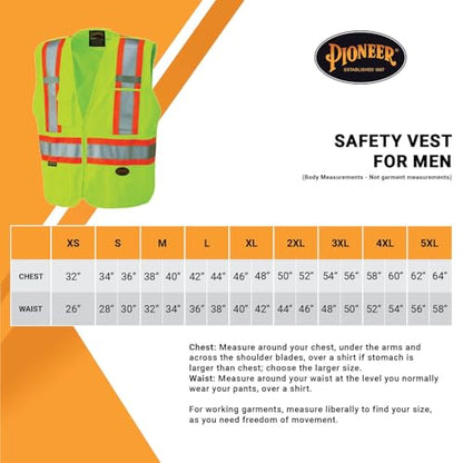 Pioneer Hi Vis Tear-Away Mesh Back Safety Vest for Men - Reflective Tape, 4 Pockets - Construction, Traffic, Security - Yellow - color: Hi-vis Yellow/Green, size: XX-Large