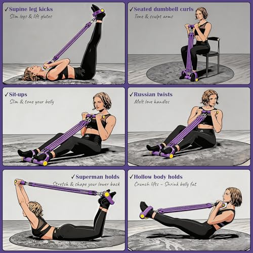 Upgraded Pedal Resistance Band with 4x25 lbs Resistance Tubes Multifunction Home Gym Workout Equipment for Sit Up & Calves Back ABS Leg Hip Arm Exercise - color: Black+Red