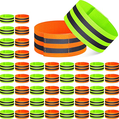 150 Pieces Reflective Arm Bands for Night Walking Ankle Band for Runners Reflective Wrist Band Cycling Running Gear Reflector High Visibility Tape Straps - color: Green, Orange