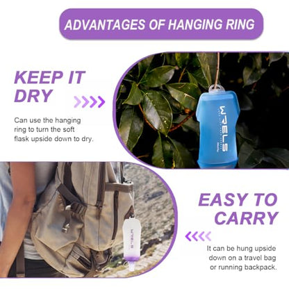 WRELS 200ml/350ml/500ml Collapsible Soft Flask,BPA Free Folding Soft Water Bottle with Hanging Ring,Lightweight TPU Hydration Flask for Running Marathon Cycling Hiking - color: Purple-200ml*1