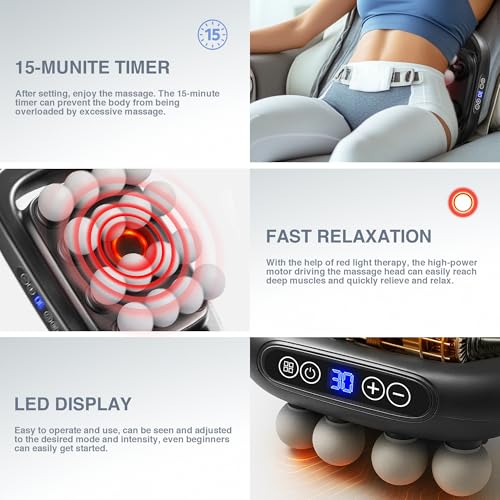 16 Head Massage Gun Deep Tissue, Multi-Head Percussion Massager with 30 Speeds & 3 Modes, Red Light Therapy, Muscle Massager for Back, Legs, Waist, Buttocks, Quiet Powerful Body Massager, Gray