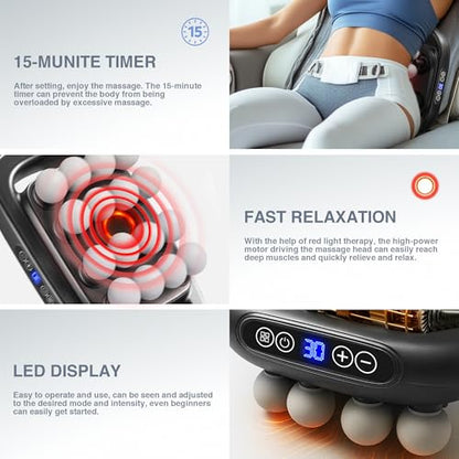 16 Head Massage Gun Deep Tissue, Multi-Head Percussion Massager with 30 Speeds & 3 Modes, Red Light Therapy, Muscle Massager for Back, Legs, Waist, Buttocks, Quiet Powerful Body Massager, Gray