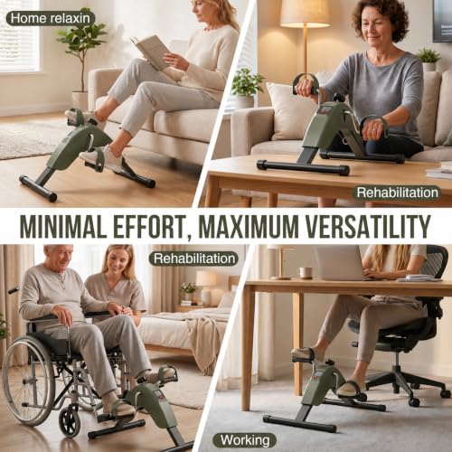 Under Desk Bike Pedal Exerciser for Arms and Legs, Foldable Mini Exercise Bike with LCD Display and Adjustable Resistance for Home and Office - color: Green