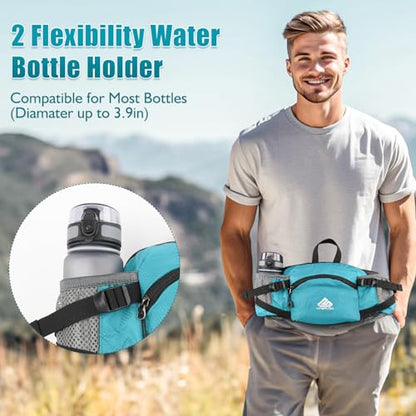 Fanny Pack Waist Bag with Water Bottle Holder for Men Women Running Hiking Travel Dog Walking Workout Cycling Outdoor (Turquoise Blue) - color: Turquoise Blue