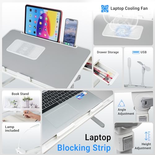iXTRA Adjustable Laptop Lap Desk with Cooling Fan USB Light for Adults 60x40cm,Grey - color: Grey,60*40cm