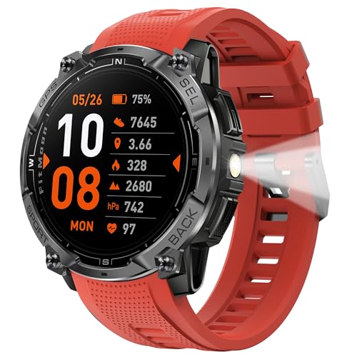 Military Smart Watches for Men, Built-in GPS & Compass, 30-Day Standby - color: Red