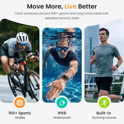 Fitpolo Smart Watches for Men Android & iPhone, Alexa Built-in [1.8" HD Screen] IP68 Waterproof Fitness Watch with Bluetooth Call (Answer/Make), Heart Rate/Sleep/SpO2 Monitor, 105+ Sports Tracker - color: Black