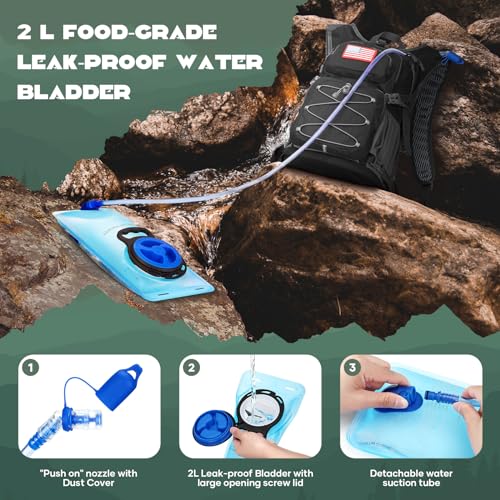 Maelstrom Lightweight Hydration Hiking Backpack with 2L/3L Water Bladder - color: 1.Black, size: 2L Bladder