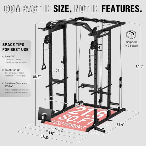 Mikolo Power Cage, Power Rack with Cable Crossover System, 1500LBS Squat Rack with LAT Pull Down System, Workout Cage with Pulley System for Fitness Home Gym - color: Black, style: Package with Color BP 370LB