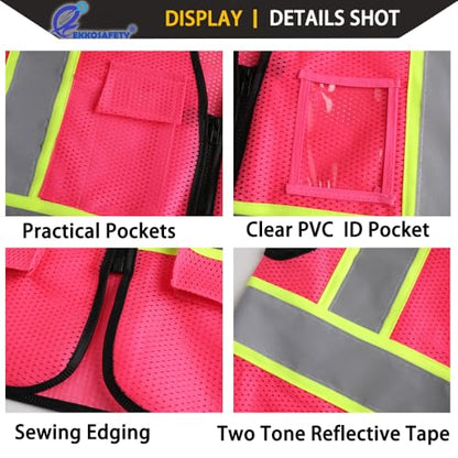 Hi Vis Reflective Safety Vest for Men Women,EK175,Hot Pink,s - color: Pink, size: Small