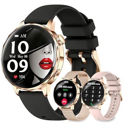 Smart Watches for Women, 1.27'' Smart Watch (Answer/Make Calls) Compatible with iPhone/Android Phones, IP68 Waterproof Fitness Tracker Watch with Sleep Monitor,100+ Sports Modes (Black) - color: Black