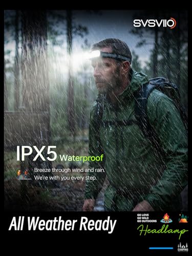 svsviio K0206 1500 Lumens Rechargeable LED Headlamp,Super Bright 230° Wide Beam Head lamp,3 Modes,Lightweight,IPX5,Head Lights for Forehead,Hard Hat Flashlight for Adults Camping Essentials Gear - size: 1 Pack