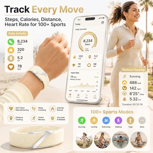 Fitness Tracker Wearable Activity Tracker AI Sleep 24/7 Heart Rate Monitor Multi-Sport Tracking Screenless SOS Fall Detection Waterproof & Long Battery Life Smart Bracelet for Men Women Senior
