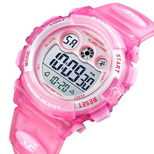 GOLDEN HOUR Watches for Kids Digital Sport Waterproof Boys Girls Watch Outdoor 12/24 H Alarm EL Backlight Stopwatch Military Child Wristwatch Ages 3-15 - color: Pink