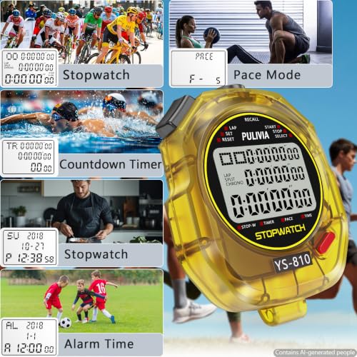 Stopwatch Timer Multi Splits/Laps Digital Stop-Watch for Sports - color: Yellow