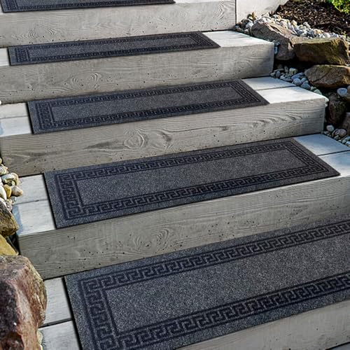 Aucuda 6pcs 8.5" x 30" Stair Treads for Dogs on Wooden Steps, Gray. - color: Square Border, size: 8.5" x 30"