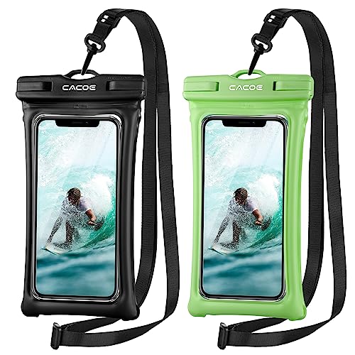 CACOE Floatable Waterproof Phone Pouch 2 Pack Up to 7.0",Black+Dark Green - color: Black+Dark Green