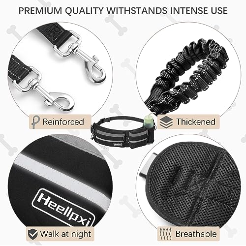 Hands-Free Waist Leash with Pouch for Two Dogs: Reflective Stitching, Dual Handle & Bungee Retractable Design – Ideal for Medium to Large Dogs (Grey) – Dog Walking Accessories - color: Grey