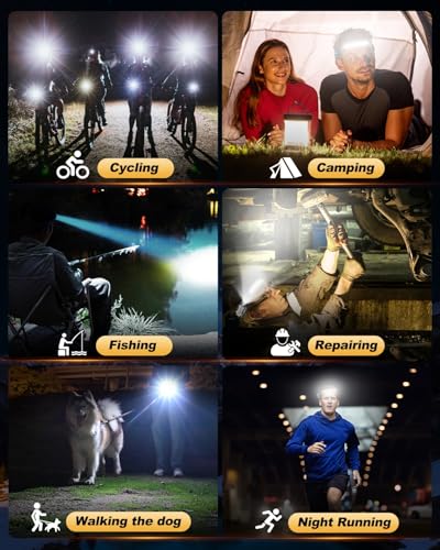 Victoper Rechargeable Headlamp 2Pack, Detachable 230° Wide Beam LED 2in1 Head Lamp with Motion Sensor, Hard Hat Head Light for Adults, 9 Modes Flashlight for Running Hunting Camping Essentials Gear - color: Black