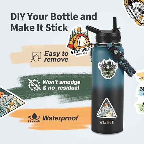 WixByti 40 oz Insulated Water Bottle with Straw, Stainless Steel Water Jug - color: Blue/Black Gradient, size: 40 Ounces