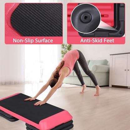 ZenStyle 43" Adjustable Aerobic Stepper Bench with 4/6/8 Inch Risers, Non-Slip Surface for Cardio, Strength Training & Home Fitness Workout - color: Rose Pink