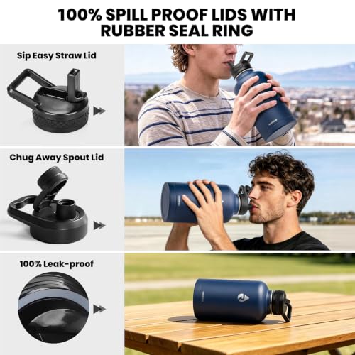 RAYMYLO Insulated Water Bottle 64 oz, Triple Wall Vacuum Stainless Steel - color: Dark Blue, size: 64 Ounces