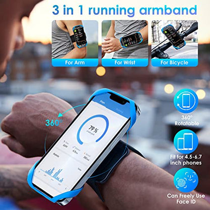 Cikyner 3 in 1 Running Armband, 360° Rotatable & Detachable Sports Armband - color: G4Blue